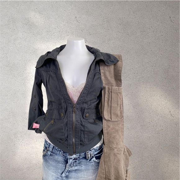 Y2K Billabong Dark Grey Trucker Jacket - Picture 3 of 7